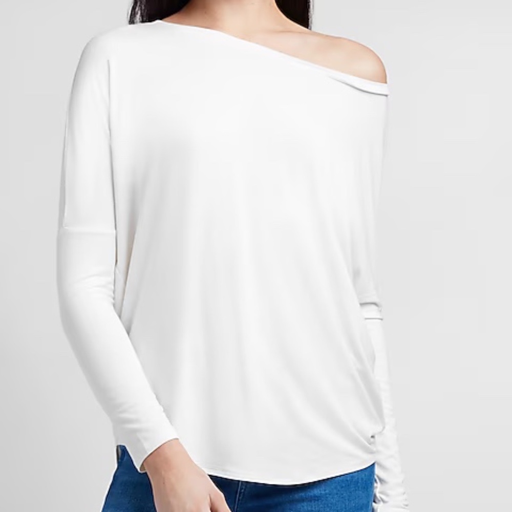 NWT Express White Relaxed Tee Off the Shoulder Long Sleeve Shirt Large
